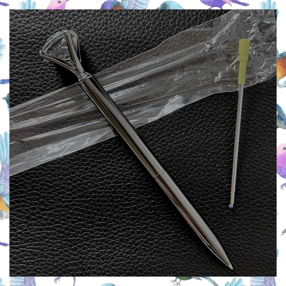 Diamond Top Gray Gunmetal Ballpoint METAL Pen Black Ink Refill PinkRainCloud